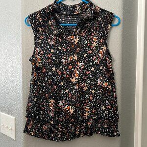 Black Floral Print High Neck Sleeveless Blouse S/M med